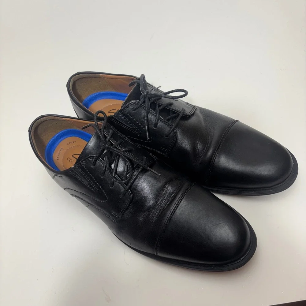 Clarks Collection Mens Black Leather Cap Toe Oxford Shoes 261529127100 Size 11 M
